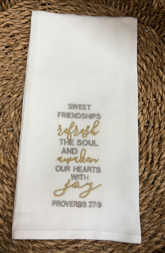 Sweet Friendship White Kitchen Towel