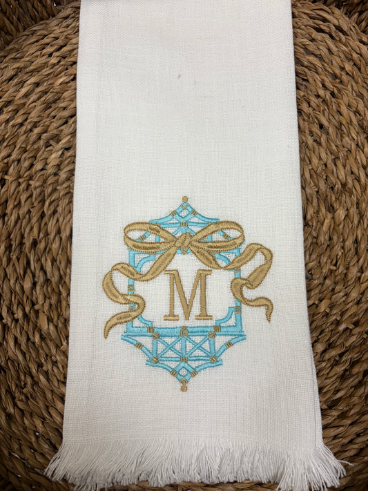 White Fringe Bamboo Cage w/ bow and Initial