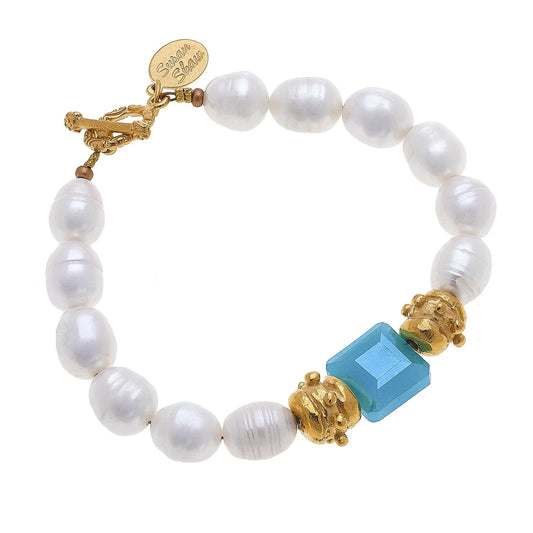 Gold with Aqua Crystal Freshwater Bracelet 2113AQ
