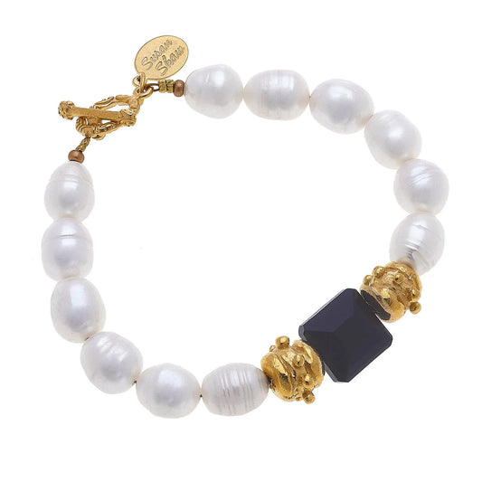 Gold with Black Crystal Freshwater Bracelet 2113J
