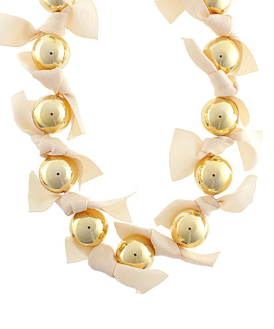 Fabulous Ribbon and Gold Ball Necklace-Ivory