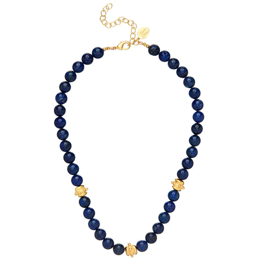 Lapis and Gold Bead Choker Necklace 3905G