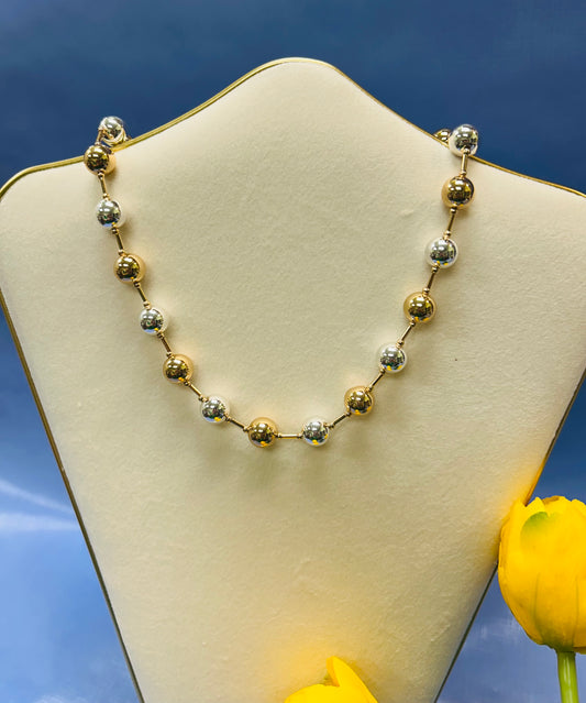 Gold and Silver Bead Magnetic Clasp Necklace