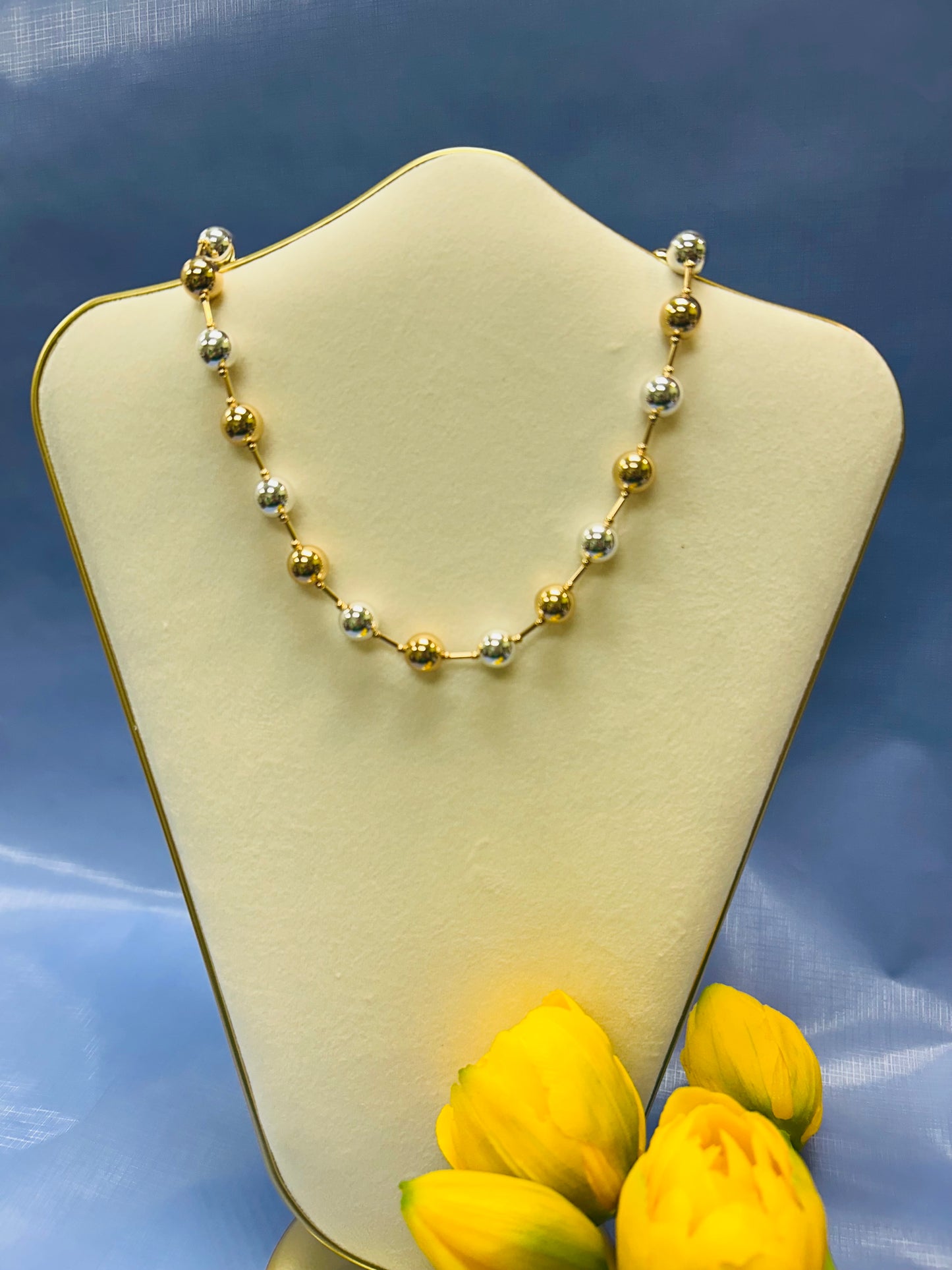 Gold and Silver Bead Magnetic Clasp Necklace