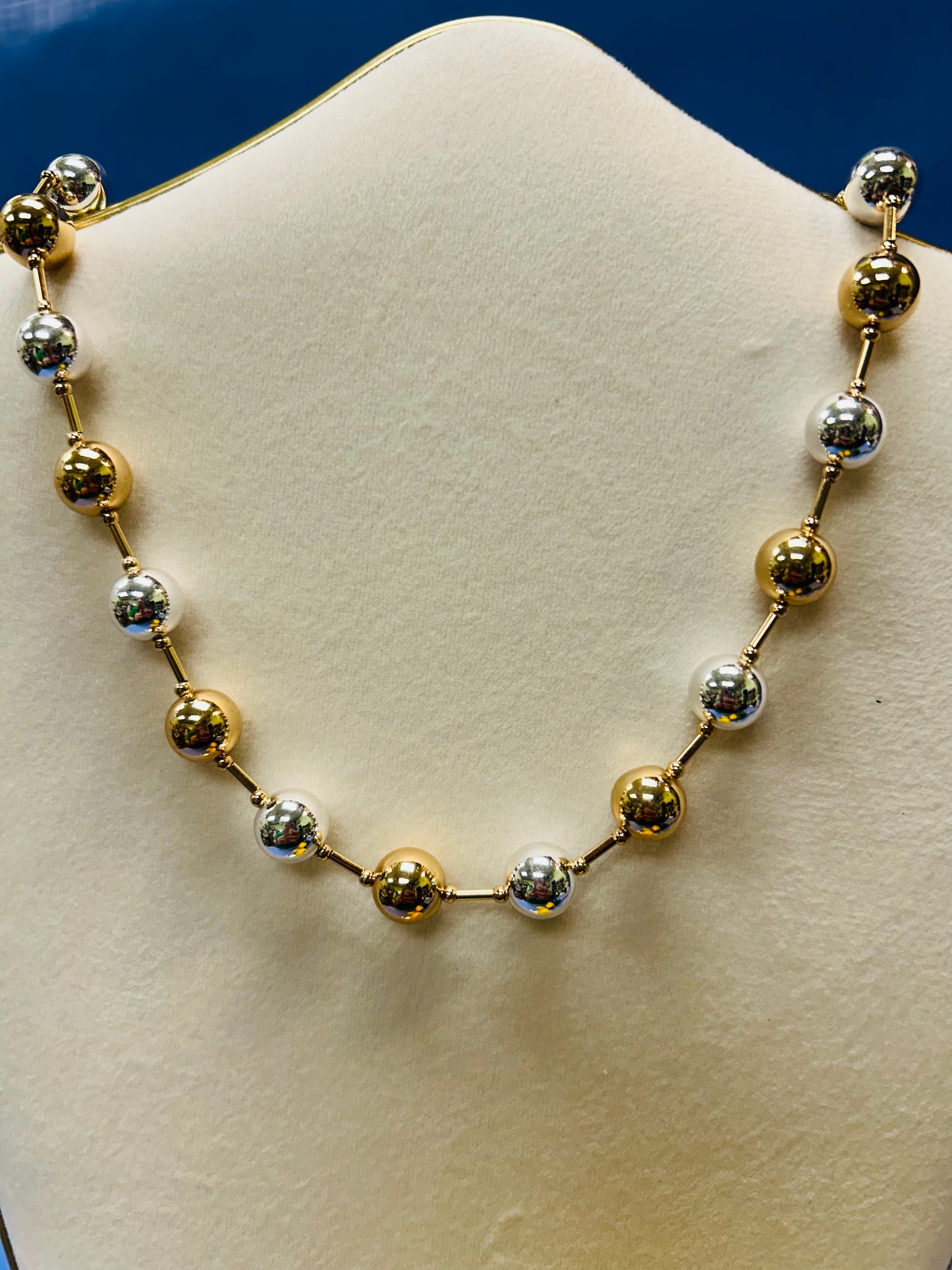 Gold and Silver Bead Magnetic Clasp Necklace