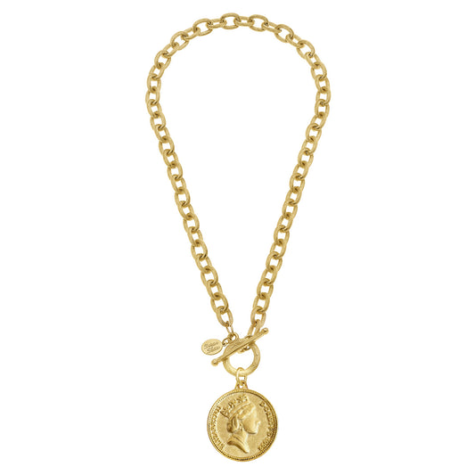 Gold Queen Elizabeth Coin Toggle Necklace 3611GQ