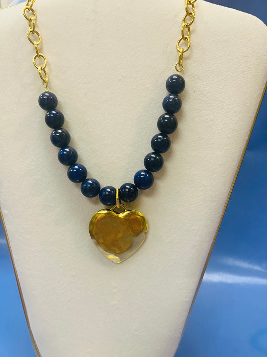 Blue Lapis Stone Heart Necklace