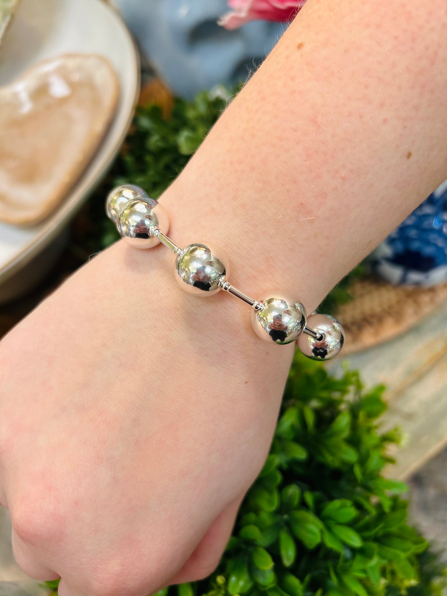 Silver Bead Magnetic Clasp Bracelet