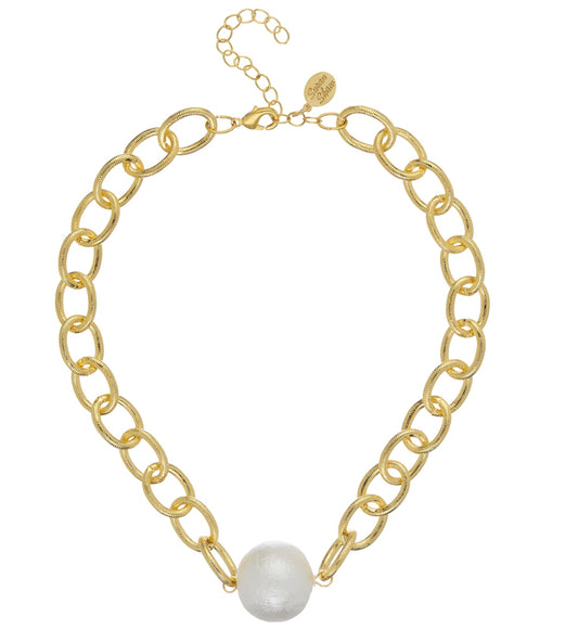 Susan Shaw Gold Chain with Center Large Cotton Pearl Necklace 3824W