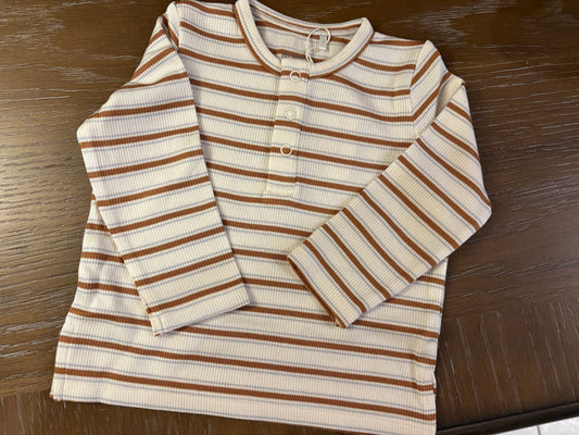 Vintage Brown Stripe Long Sleeve Henley  0-3 months