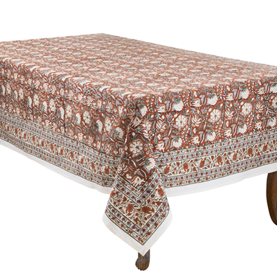 Fall Rust Block Print Table Cloth