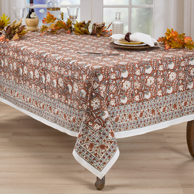 Fall Rust Block Print Table Cloth