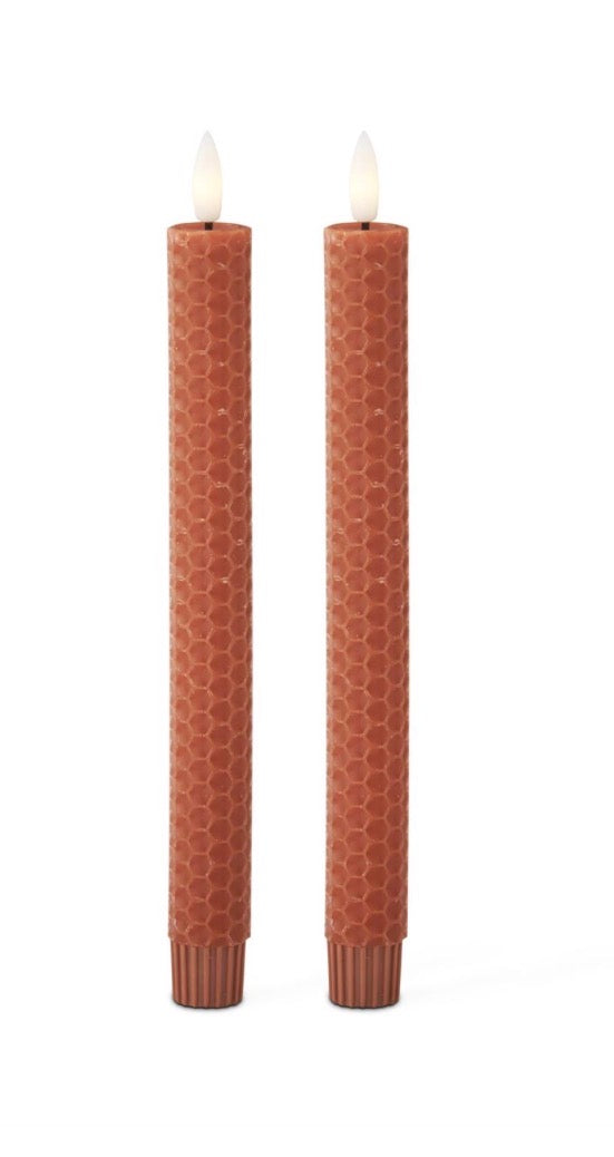Honeycomb LED Taper Candles- Rust