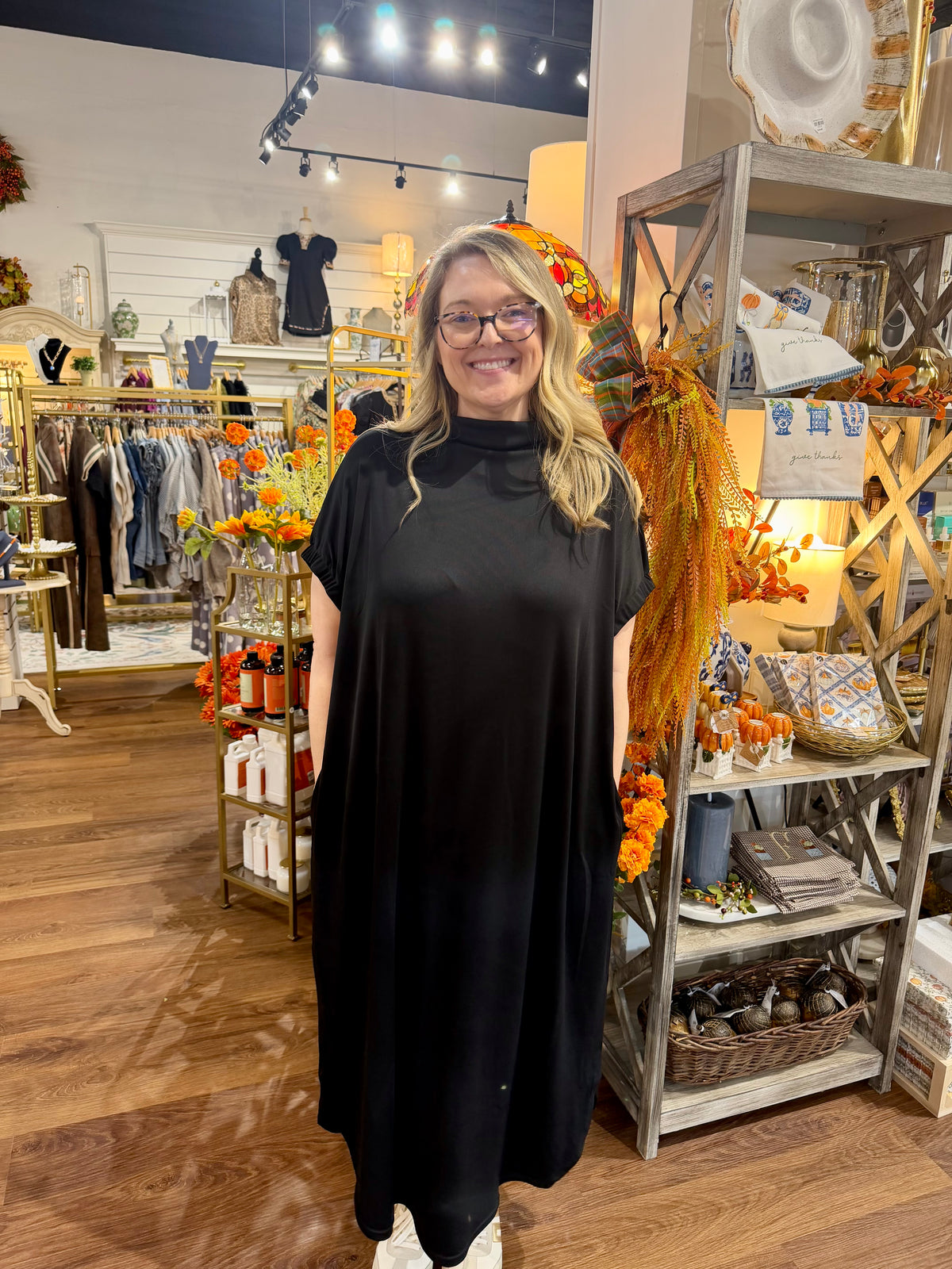 Black Mock Neck Midi Dress