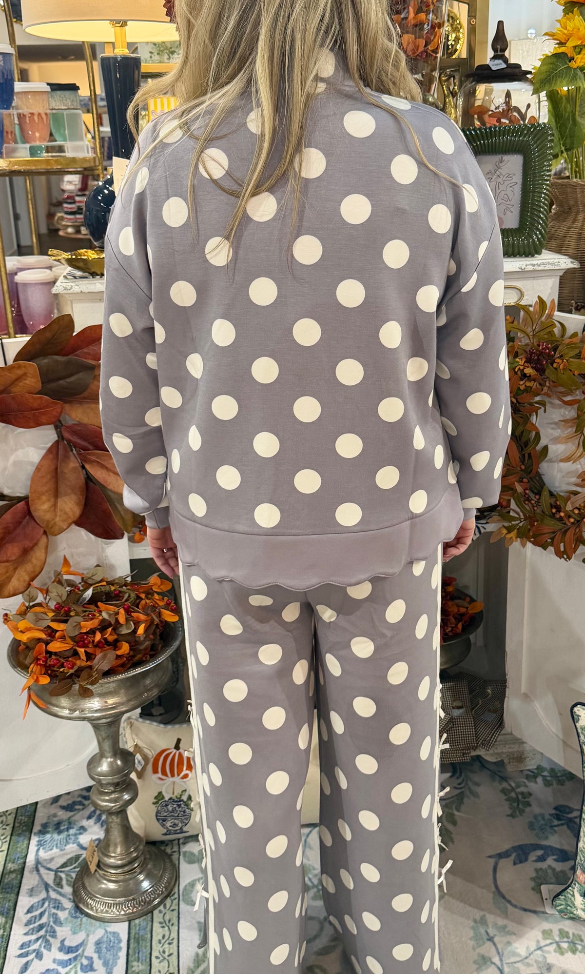 Simply Southern Grey Polka Dot Zip-Up Pullover