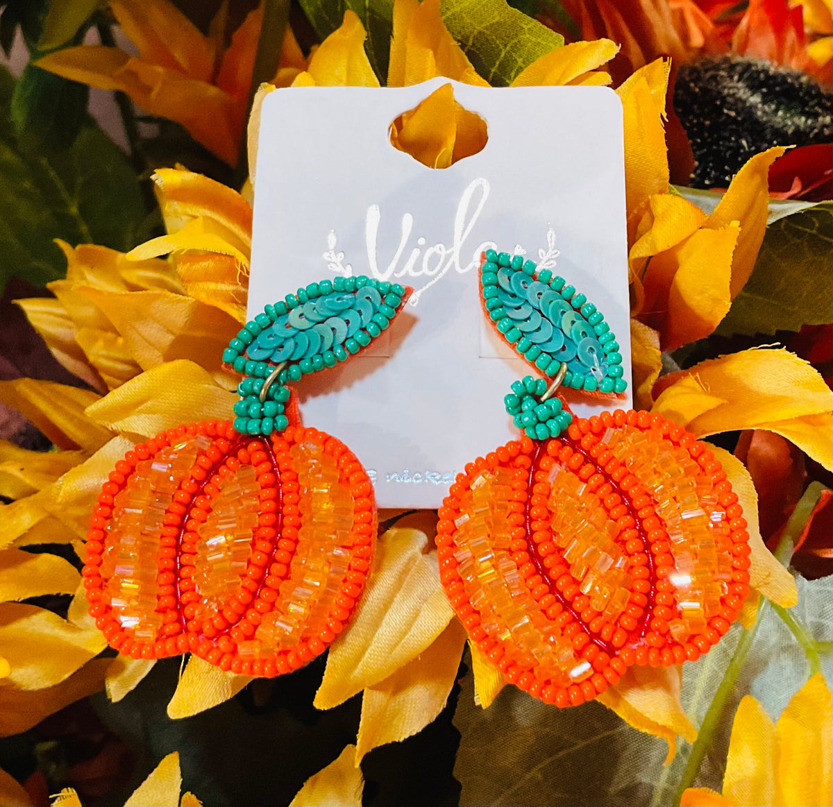 Beaded Pumpkin Earrings