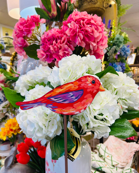 Red Artful Bird Stake
