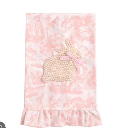 Pink Toile Bunny Pearl Towel