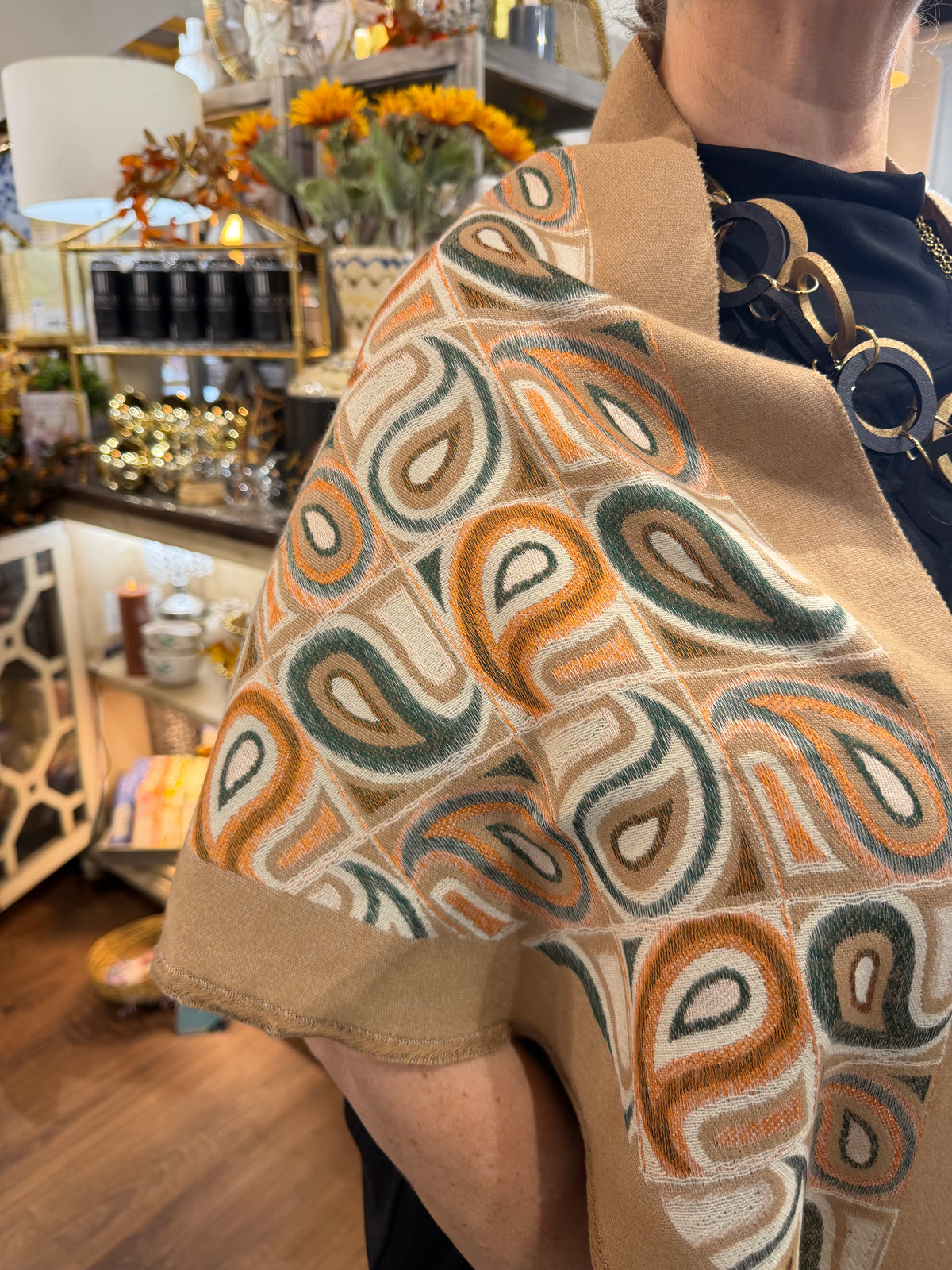 Camel Retro Paisley Triangle Scarf