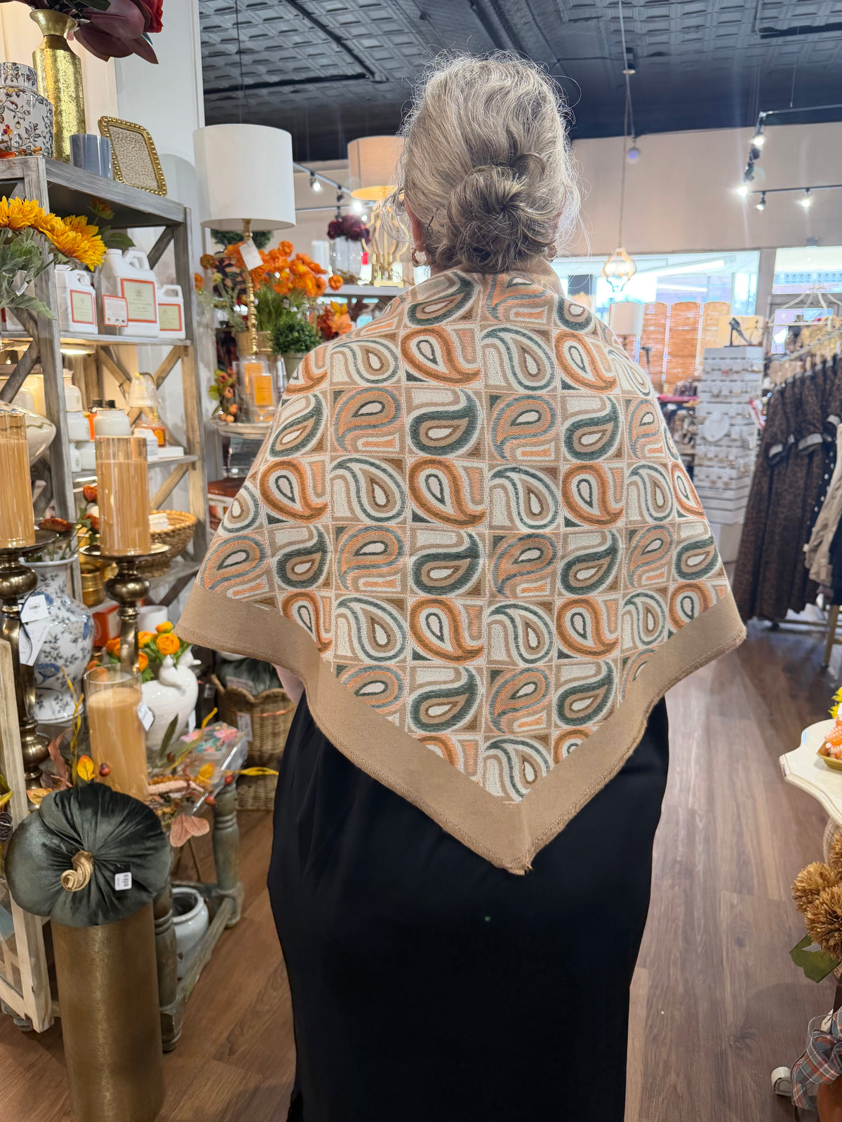 Camel Retro Paisley Triangle Scarf