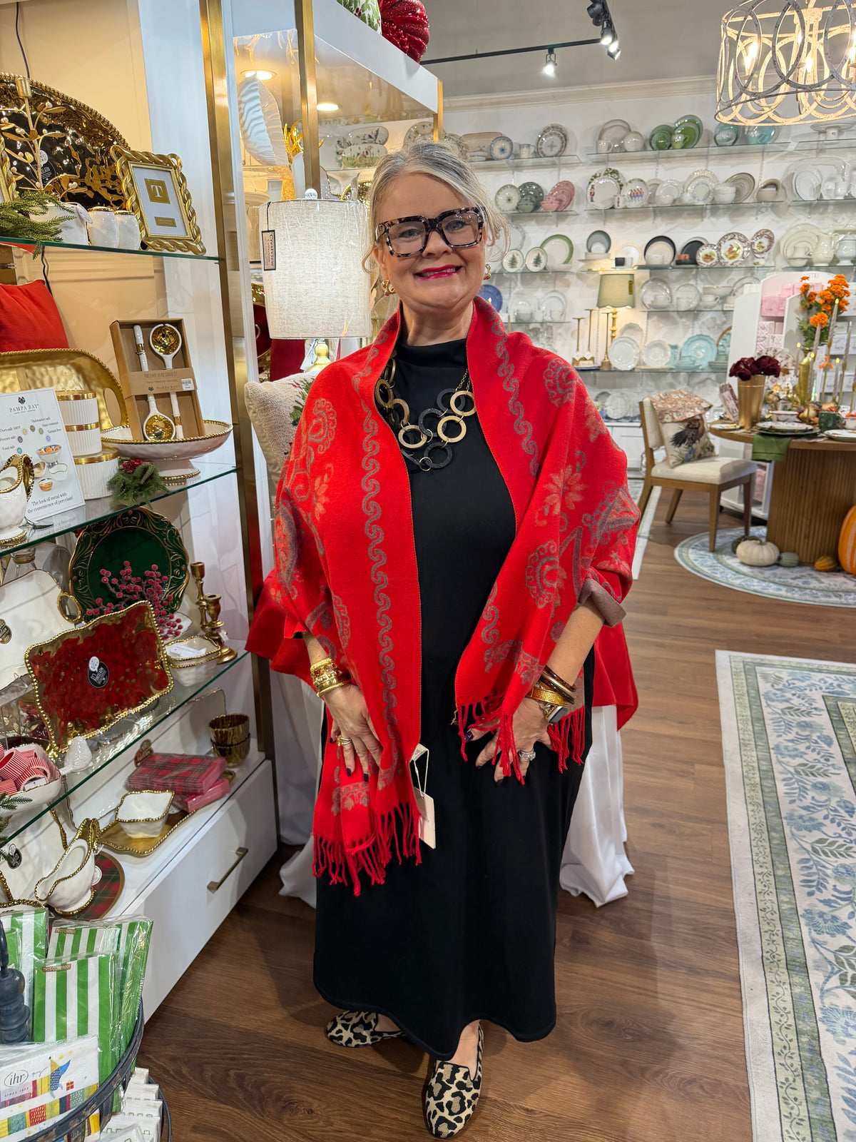 Red Artisan Vine Reversible Scarf