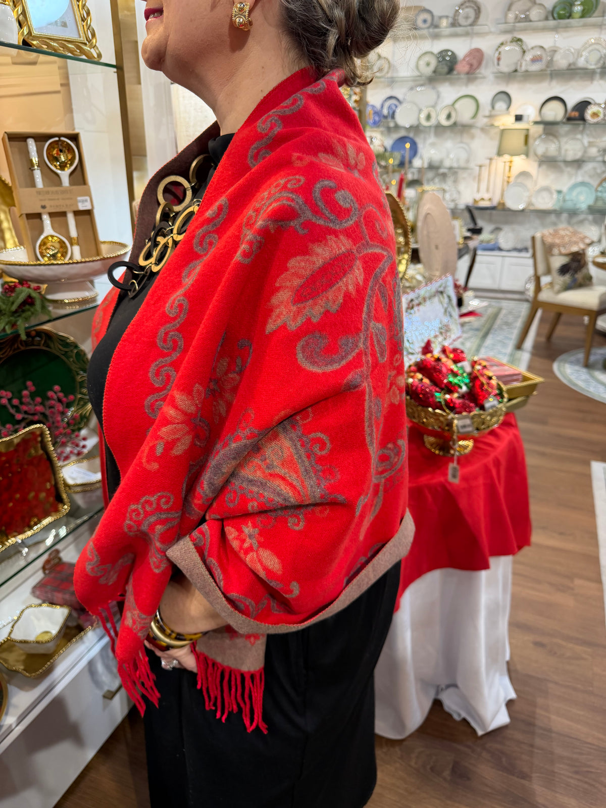 Red Artisan Vine Reversible Scarf