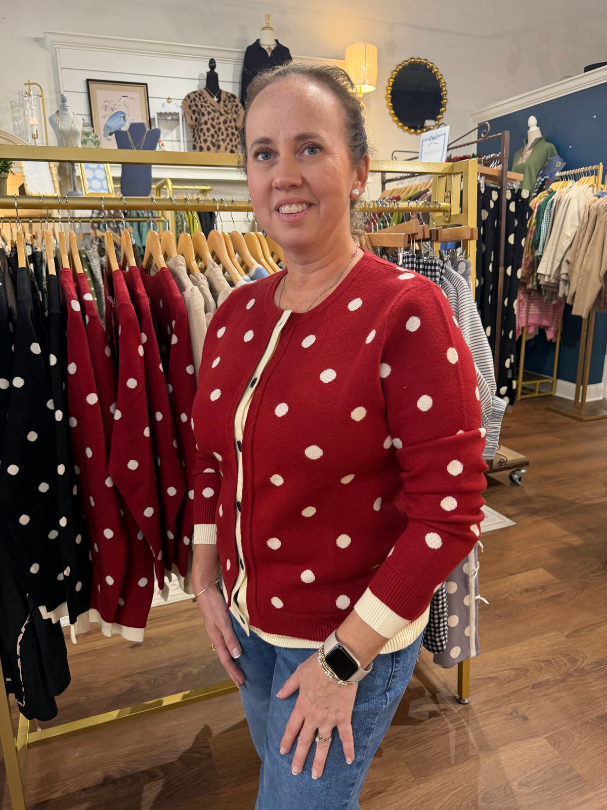 Red Polka Dot Button Front Cardigan