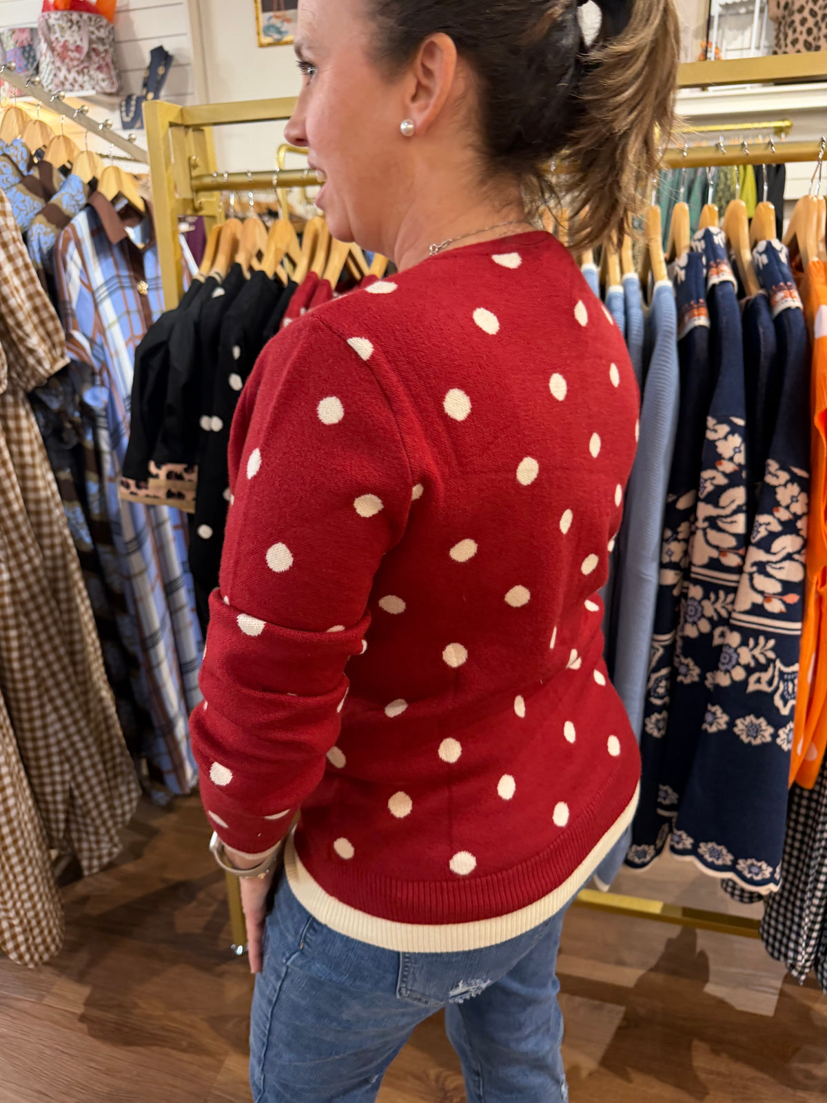 Red Polka Dot Button Front Cardigan