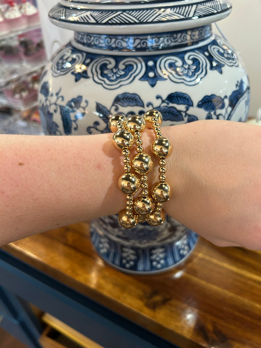 Gold Chunky Beaded Bracelet Set of 3