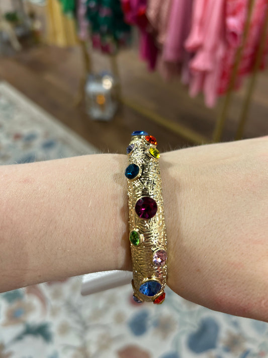 Gold Stretch Bracelet with Multi-Colored Stones