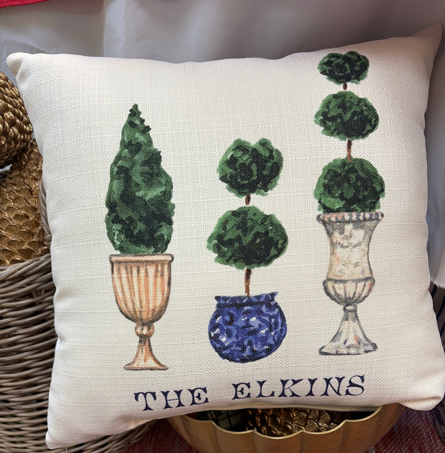 Elkins Topiary Monogramed Pillow