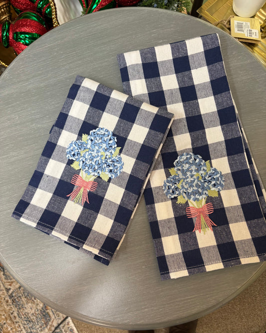 Blue Check Hydrangea Tea Towel