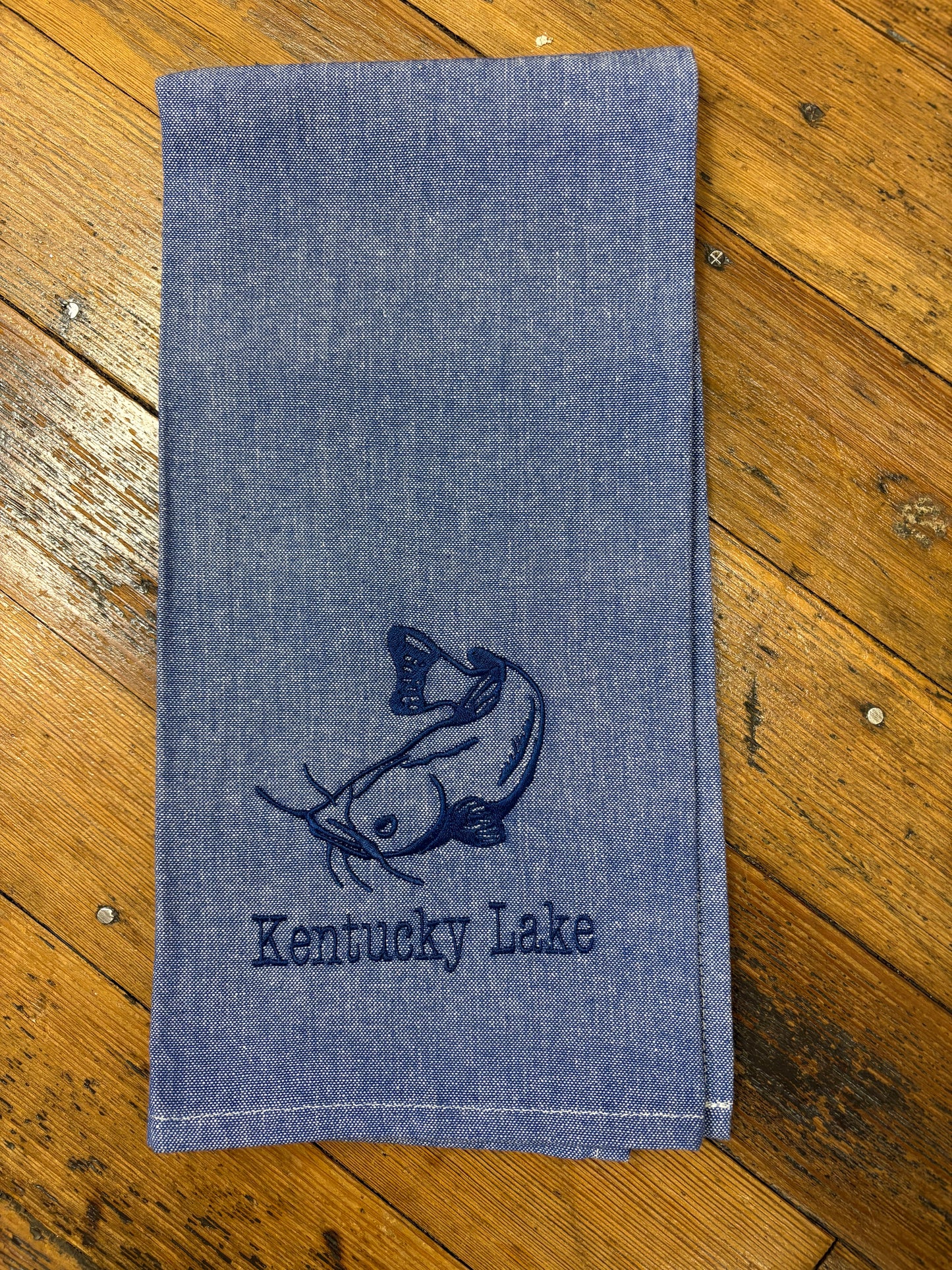 Blue Chambray Catfish Kentucky Lake Kitchen Towel
