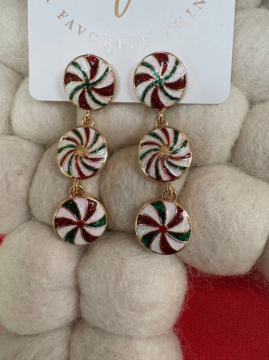 Green and Red Peppermint Swirl Earrings