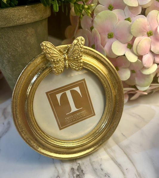 Golden Butterfly Gold Leaf Finish Round Photo Frame