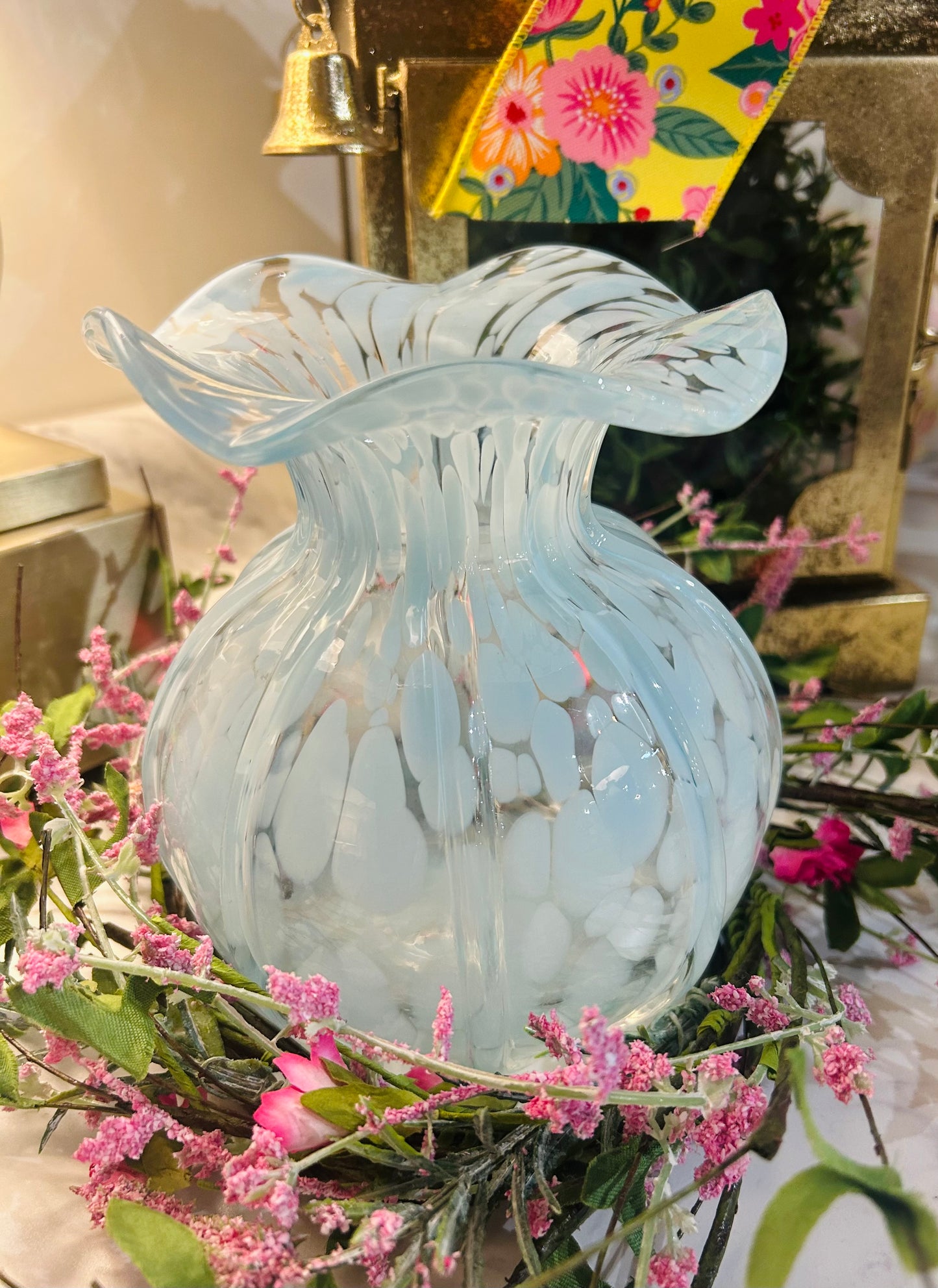 Ruffled Edge Spotted Vase  Blue