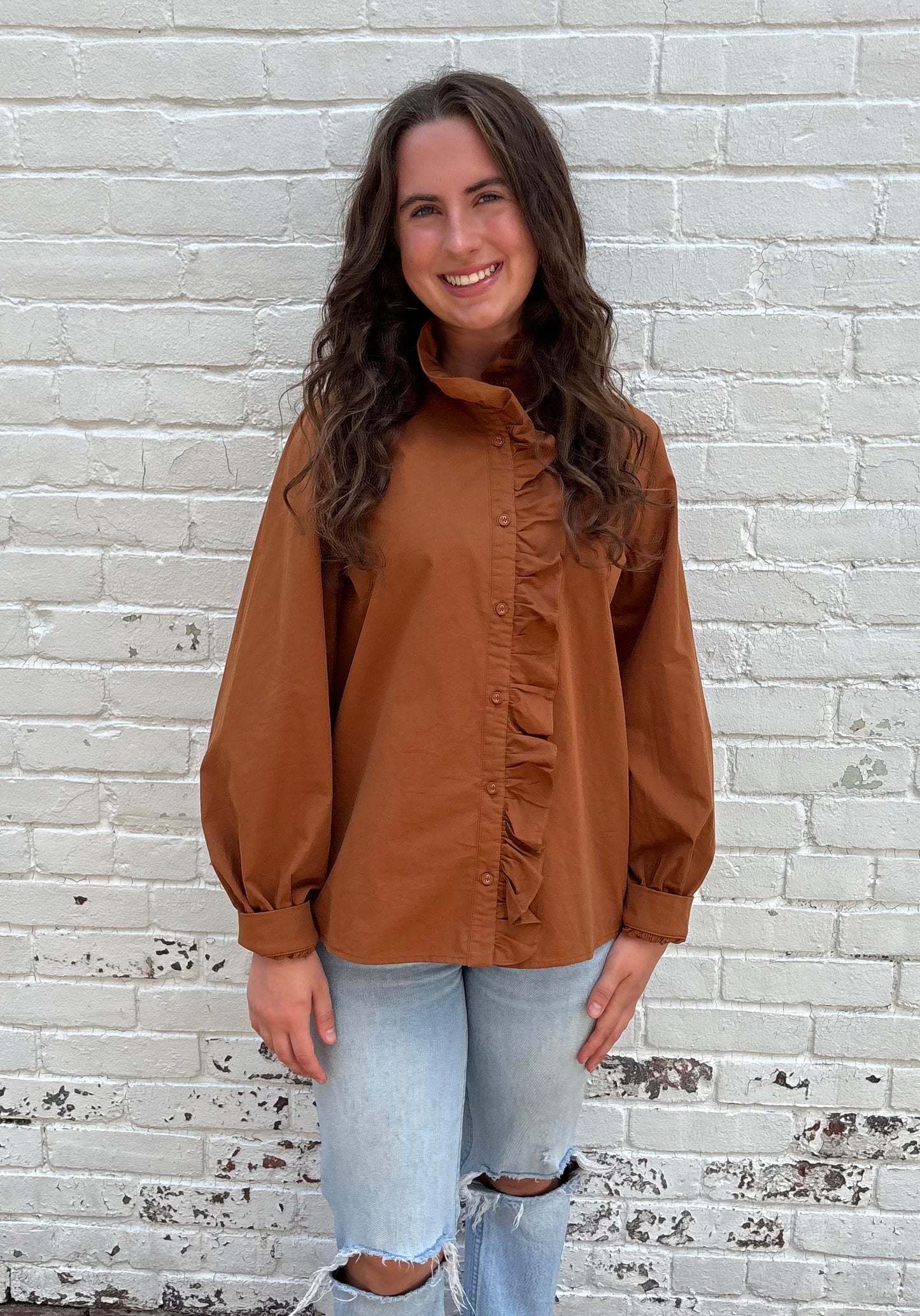 Bolden Rust Ruffled Collared Blouse