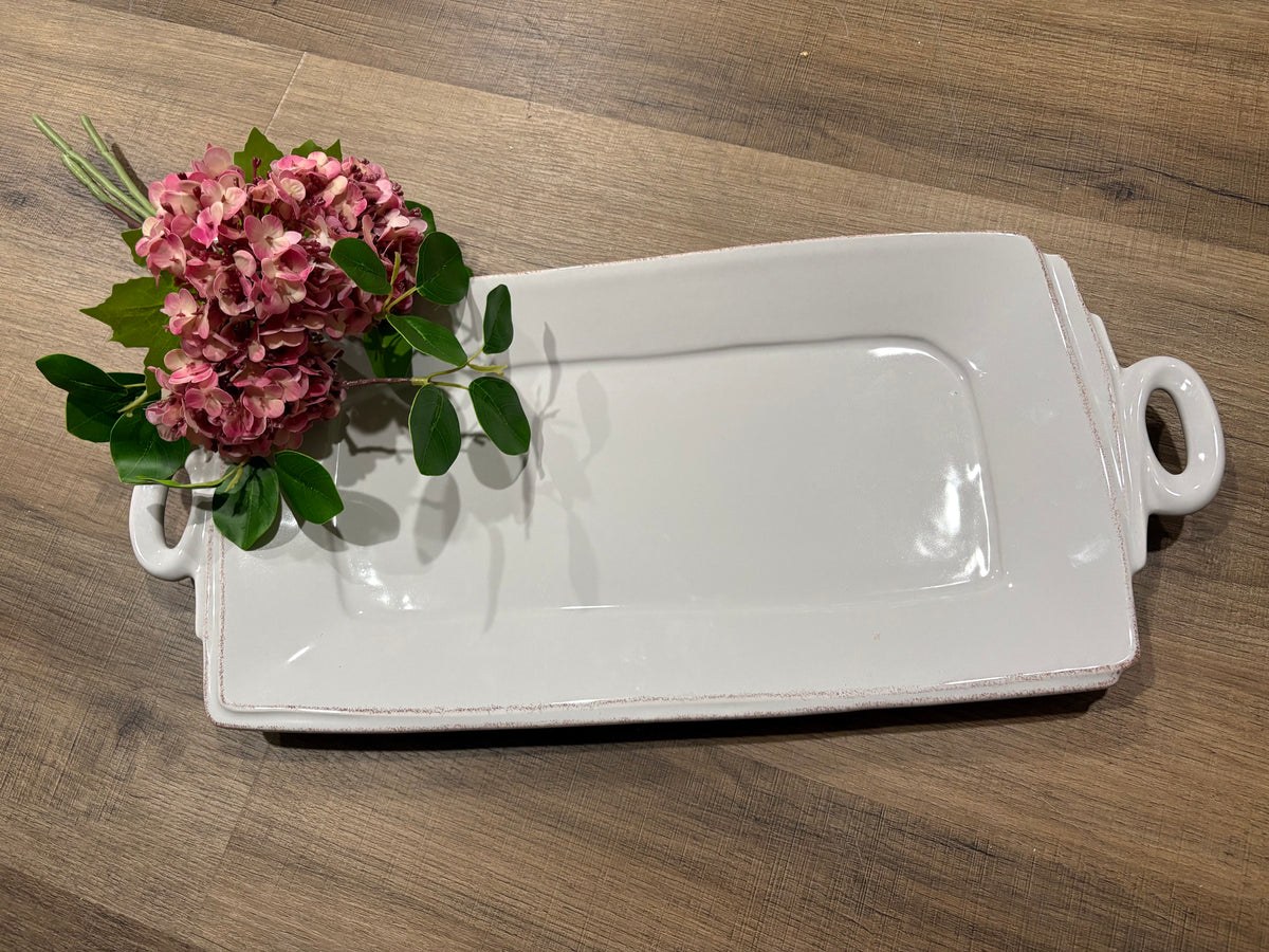 Lastra Light Gray Handled Rectangle Platter