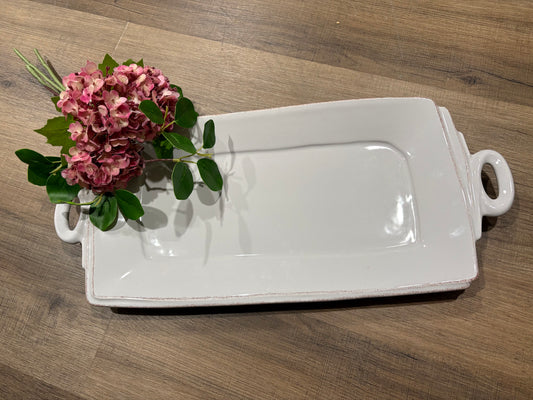Lastra Light Gray Handled Rectangle Platter