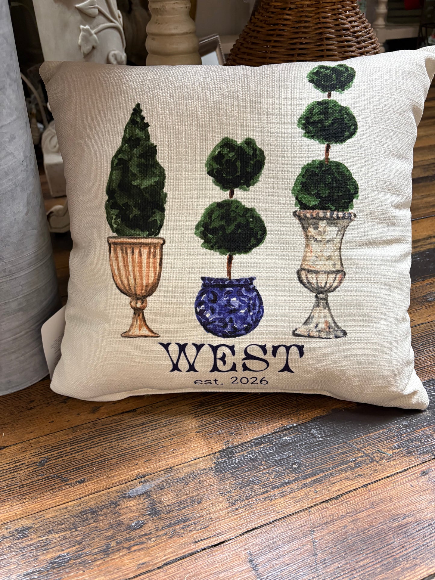West Personalized Topiary Pillow
