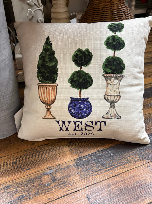 West Personalized Topiary Pillow