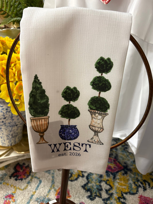 Topiary Personalized Tea Towel - West