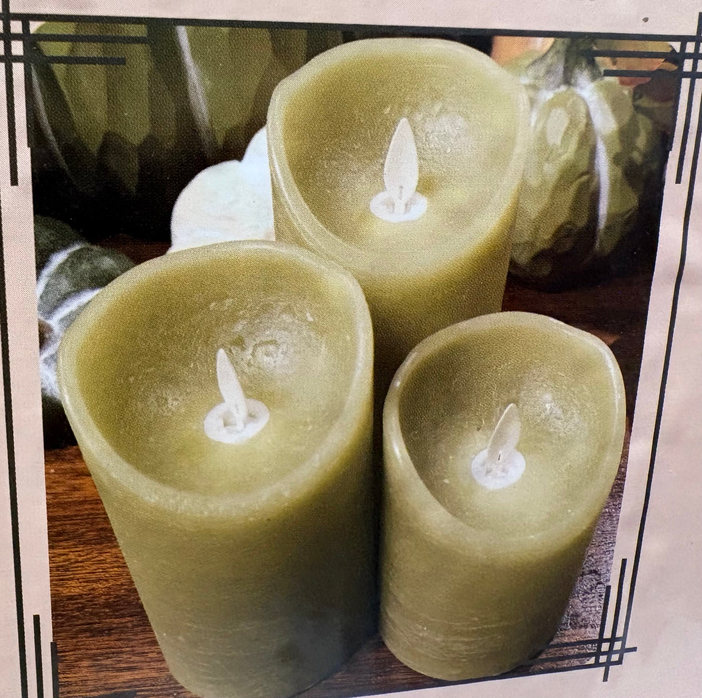 LED Sage Green Pillars Set/3