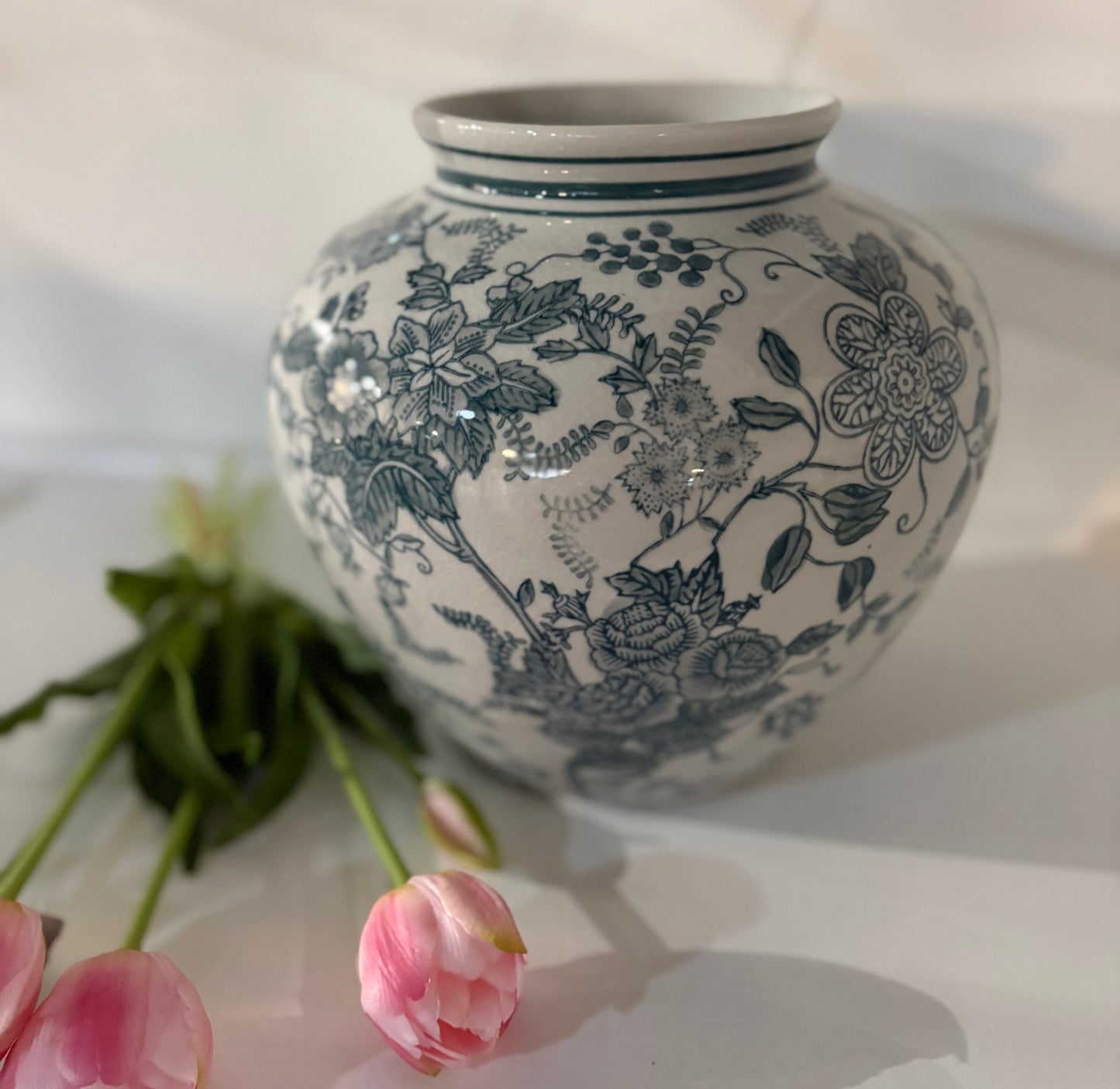 Teal & Porcelain Chinoiserie Vase
