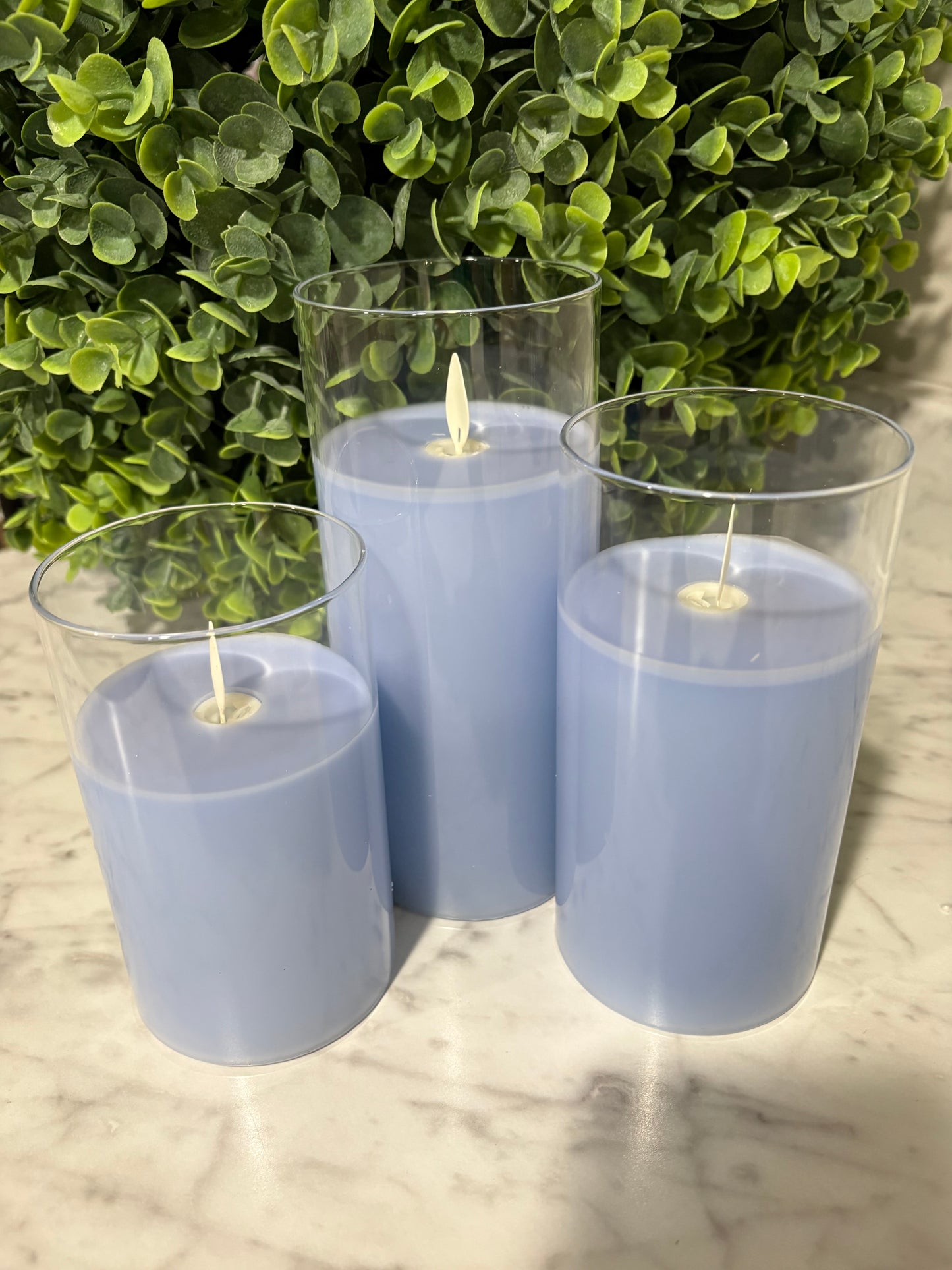 Glass  Moving Flameless LED Pillar  3 inch diameter  Set/3