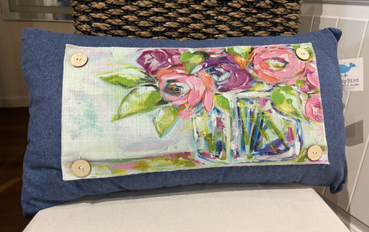 Navy Lumbar Button Pillow w/Pillow Swap