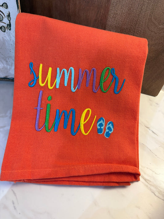Summertime Orange Kitchen Towel w/Flip flops