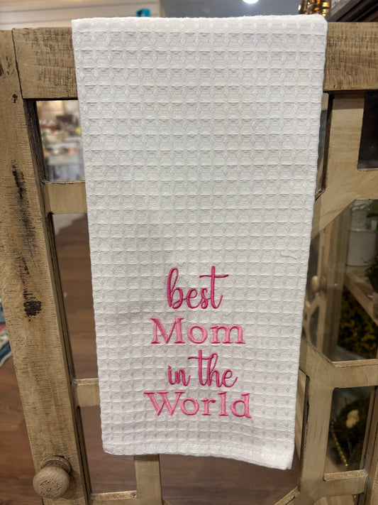 Best Mom in the World Waffle Weave Towel