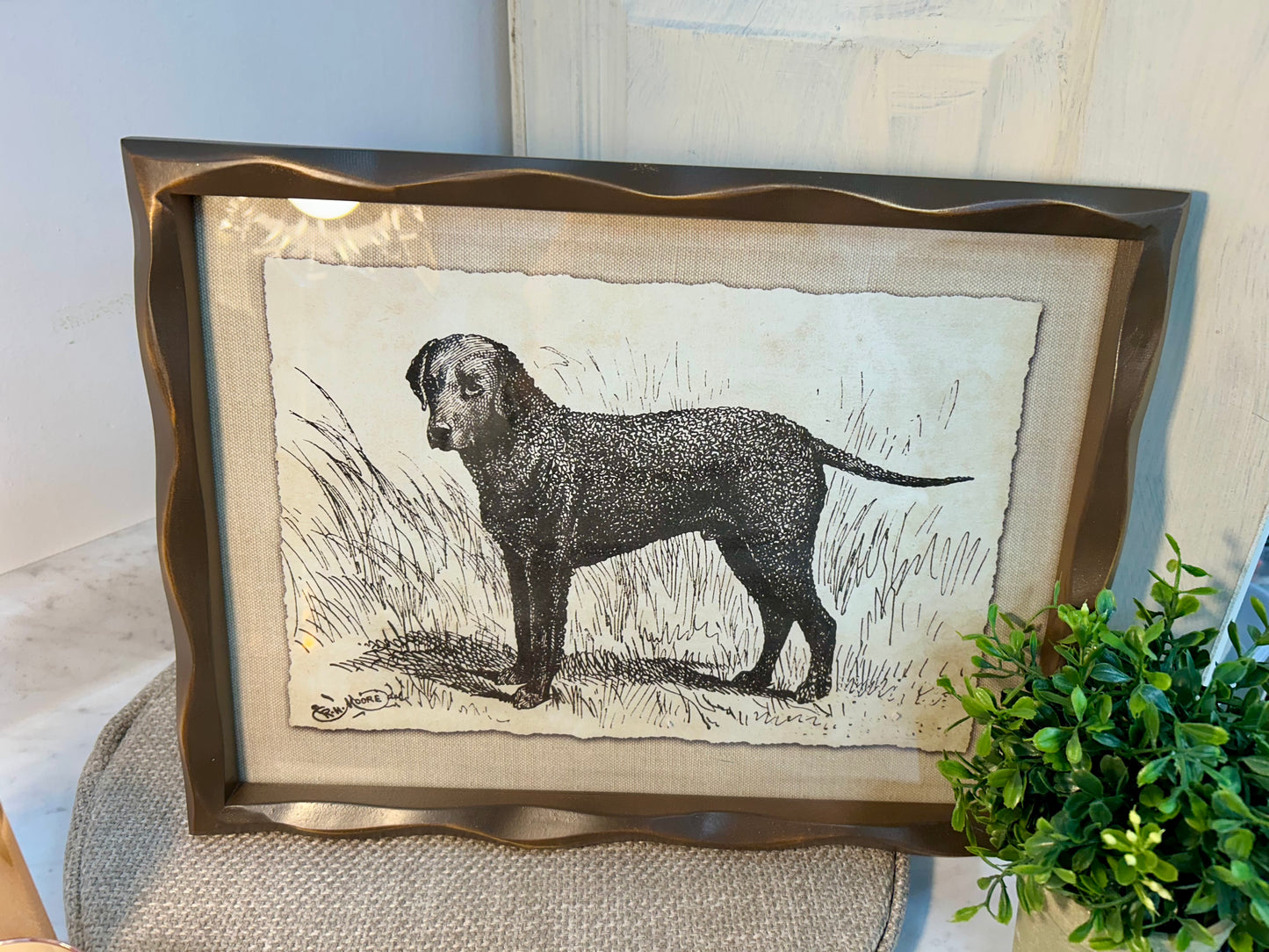 11.75 Inch Ornate Brown Wood Lab Framed Dog Print