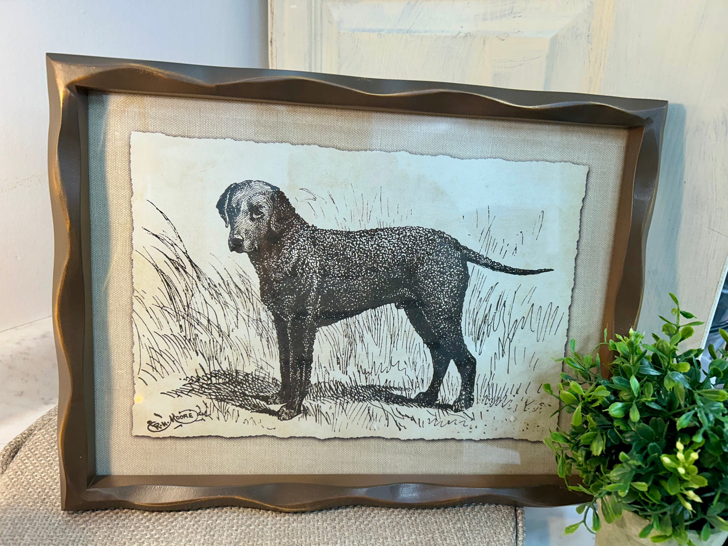 11.75 Inch Ornate Brown Wood Lab Framed Dog Print